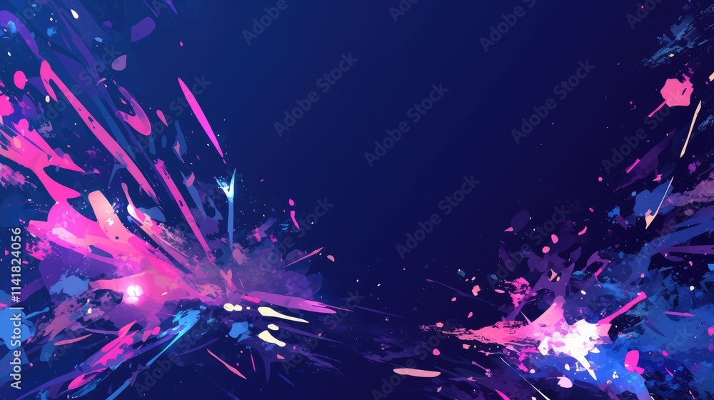 Poster abstract digital art with vibrant splashes of color on a dark background.