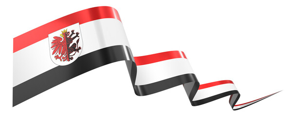 Obraz premium Kuyavian-Pomerania flag - wavy ribbon isolated on white background - 3D illustration