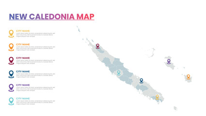 New Caledonia Modern Map Infographic Template, Detailed infographic map of New Caledonia Popular City