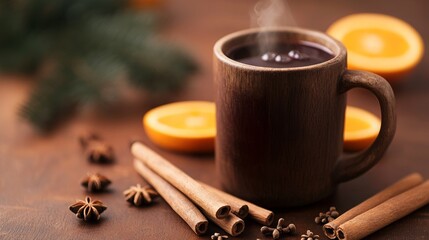 Cozy And Chilly Evening Scene with A Mug of Warm Homemade Mulled Wine and Spices