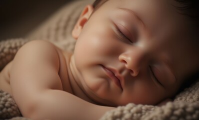 Sleeping baby boy wrapped in soft blanket