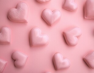 Obraz premium Pale pink hearts pattern on pale pink background. Generated image
