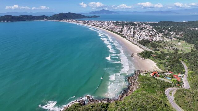 Mariscal Beach At Bombinhas In Santa Catarina Brazil. Beach Skyline. Nature Landscape. Summer Travel. Mariscal Beach At Bombinhas In Santa Catarina Brazil. Tropical Scenery.
