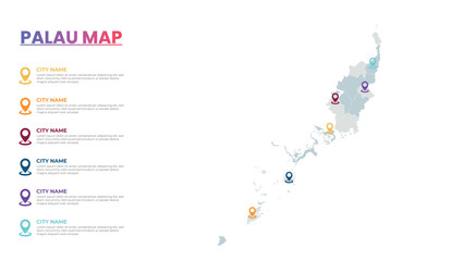 Palau Modern Map Infographic Template, Detailed infographic map of Palau Popular City