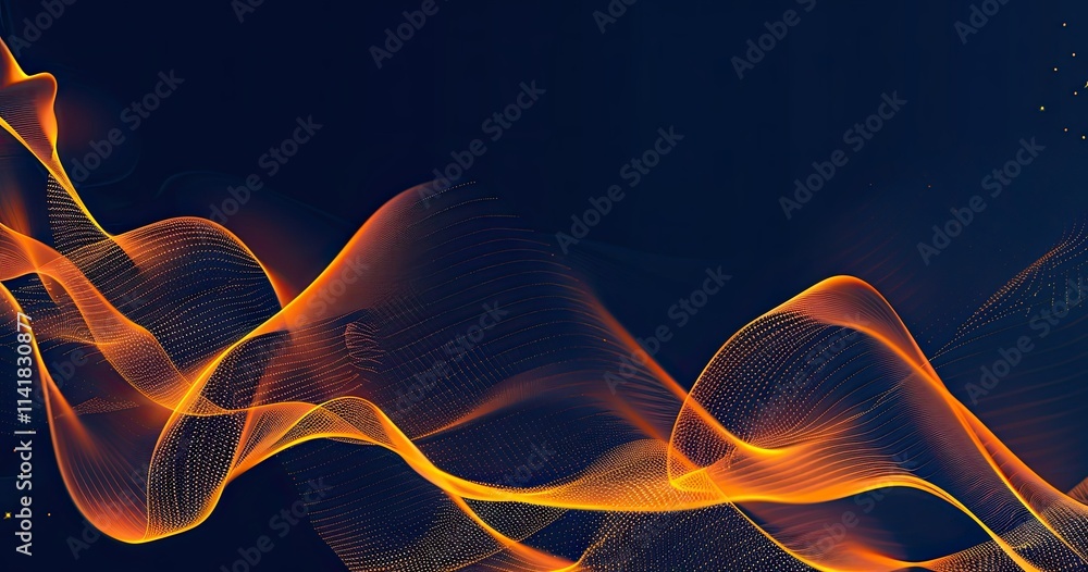 Poster abstract waves of orange and yellow light on a dark background, creating a dynamic visual effect.