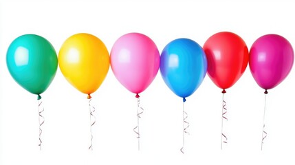 Colorful Balloons in a Row Isolated on White Background for Celebrations and Festive Events