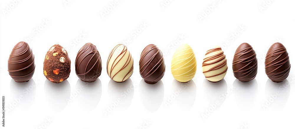 Aufkleber assorted chocolate easter eggs elegantly arranged on a white background showcasing various colors an