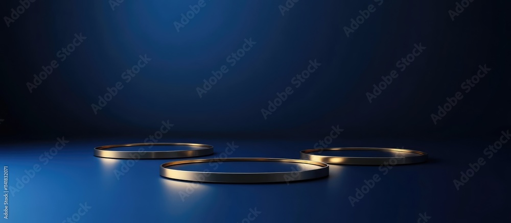 Poster elegant abstract geometric studio setting with light and shadows on deep blue for luxury product dis