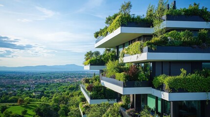 Modern sustainable architectural design with green building features urban landscape high-quality photography natural environment aerial view