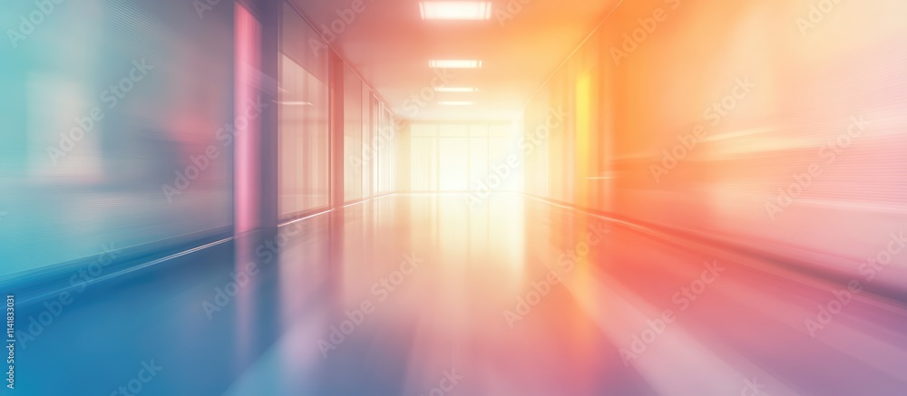 Poster soothing abstract blurred background of a hospital corridor with warm light creating a tranquil and 