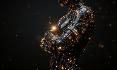 A full-sized female figure formed entirely from cascading strings of glowing digits and mathematical symbols. The digits flow from top