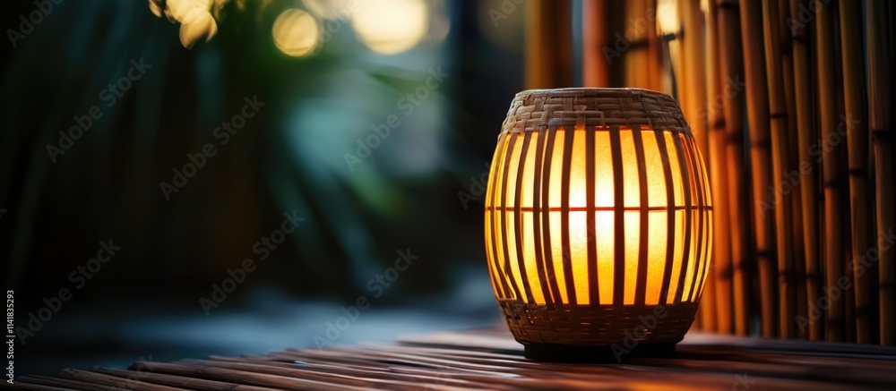 Aufkleber bamboo lantern softly glowing in dim light creating a warm and inviting atmosphere for stylish inter