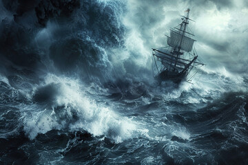 Obraz premium Terrifying scary sea monster in dark depths of deep ocean