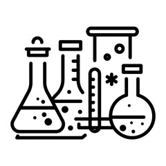 Lab glassware including flasks and testing tubes, line icon 