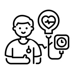 A line icon of a person checking blood pressure 