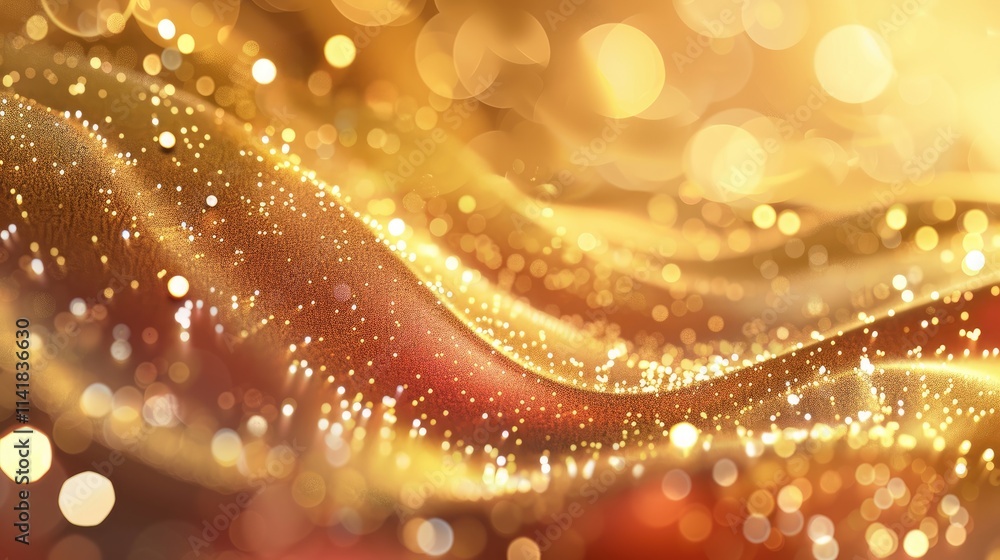 Aufkleber a shimmering wave of golden light and sparkling particles creating a dreamy, abstract background.