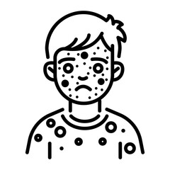 A line icon of a kid having chickenpox 