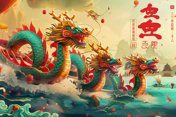 Fototapeta premium Beautiful holiday composition for celebrate chinese dragon boat festival