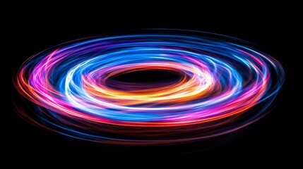 Vivid swirling light trails create abstract cosmic design
