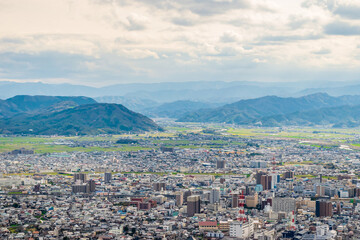 Cityscape of Tottori Viewed from Kyusho Mountain Summit, Japan