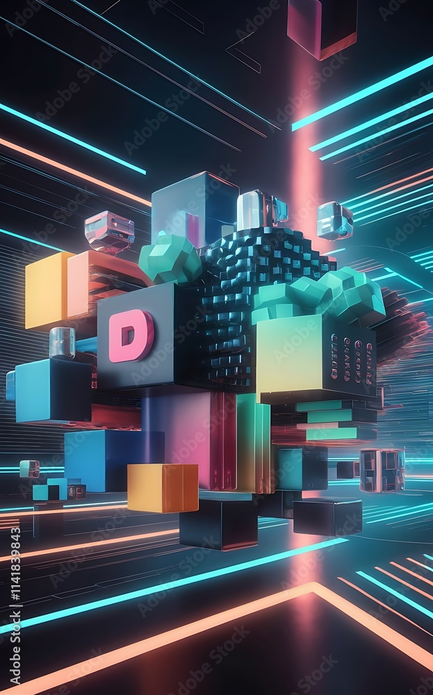 Poster abstract background 3d cubes cubic elements and blocks techno or business concept for wallpaper bann