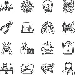 Linear Style Anatomy and Hospital Icons 

