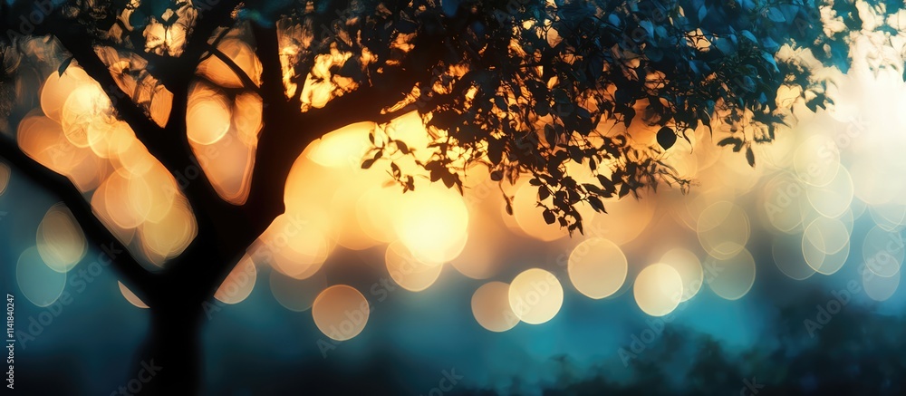 Poster abstract tree silhouette in soft bokeh light background creating a tranquil artistic atmosphere idea