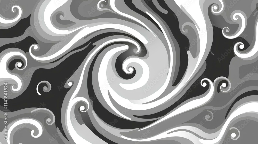 Poster abstract spiral with gradient gray tones creating a sense of depth and movement