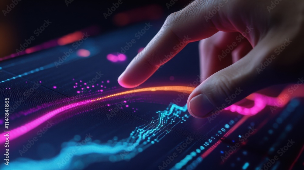 Poster navigating the digital landscape data visualization and futuristic technology