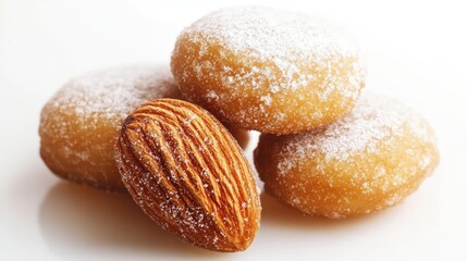 Fototapeta premium Almendrados biscuits made with almonds sugar and egg whites stacked on a white background showcasing their delicious texture and sweetness