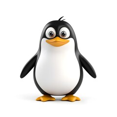 Obraz premium Cute Cartoon Penguin Standing Cheerfully on a White Background