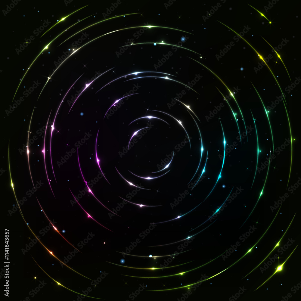 Poster universe outer space gradient square poster with starling light and circular line patterns. perfect 