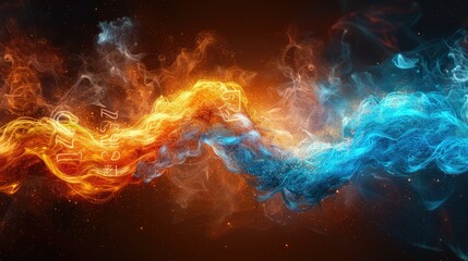 Abstract representation of fire and ice, blending colors with a mystical feel.