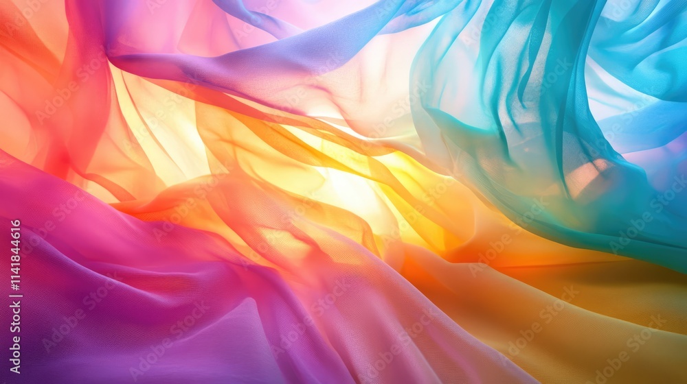 Aufkleber aerial view of vibrant translucent fabric layers in soft pastel colors creating an ethereal and dyna