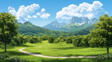 Hiking trails in serene natural park landscape lush green environment scenic viewpoint outdoor adventure