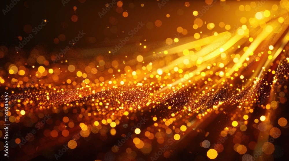 Poster a mesmerizing display of golden sparkles and light, creating a dynamic and enchanting effect against