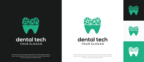 Dental technology logo design template. Dental digital technology logo design vector icon