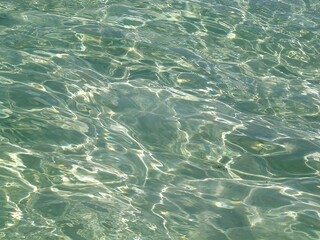 A detailed close up view of a body of water featuring moving waves