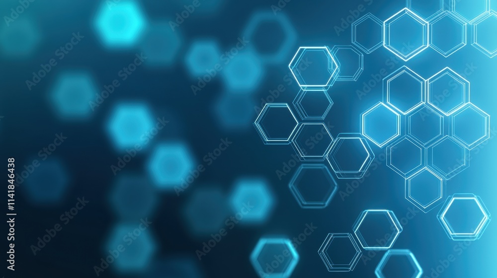 Poster a blue abstract background featuring hexagonal shapes, creating a modern and technological look.