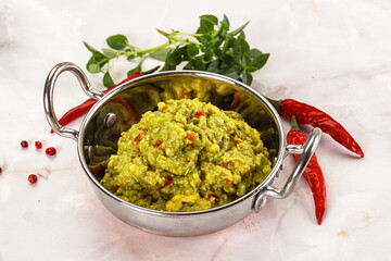 Guacamole with avocado, tomato and chili