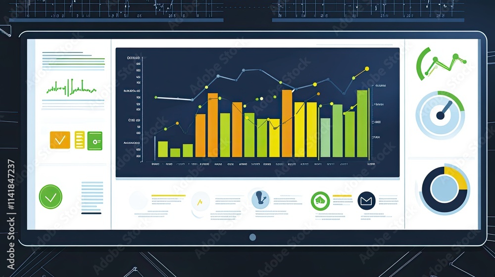 Poster carbon dioxide reduction analytics displayed on a digital report with clean energy icons