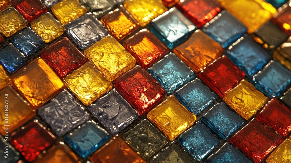 Poster vibrant assortment of colored mosaic tiles creating a beautiful textured pattern ideal for interior 