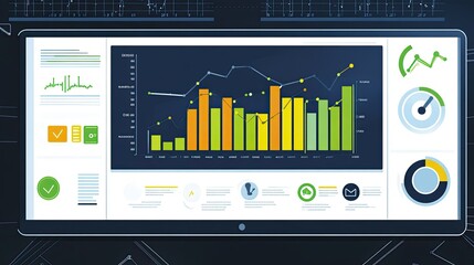 Carbon dioxide reduction analytics displayed on a digital report with clean energy icons
