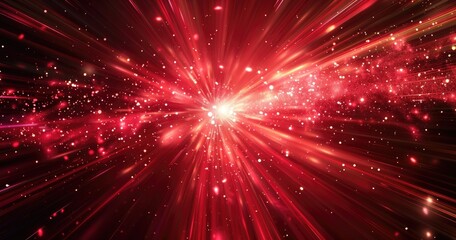 Naklejka premium Abstract explosion of red light and particles, creating a dynamic cosmic scene.