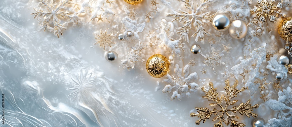 Poster elegant golden ornaments and intricate snowflakes on a soft backdrop creating a serene and festive a