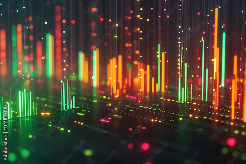 Poster vibrant fluctuating bar graphs depicting financial data and performance metrics in a