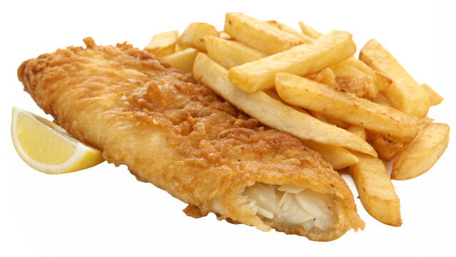 fish and chips isolated on white