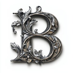 Ornate letter "B" design featuring intricate floral patterns, showcasing an elegant blend of metal and nature.
