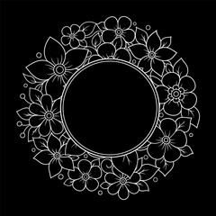 Frame in eastern tradition. Stylized with henna tattoos decorative pattern for decorating covers for book, notebook, casket, magazine, postcard and folder. Flower border in mehndi style.