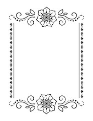 Frame in eastern tradition. Stylized with henna tattoos decorative pattern for decorating covers for book, notebook, casket, magazine, postcard and folder. Flower border in mehndi style.